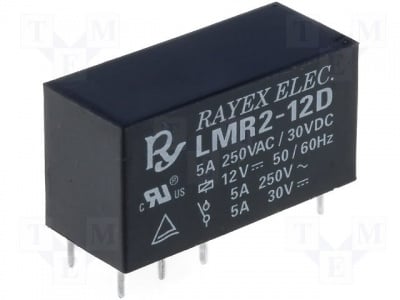 Реле LMR2-12D Реле:електромагнитно; Контакти:DPDT; Uбобина:12V DC; Iком:5A